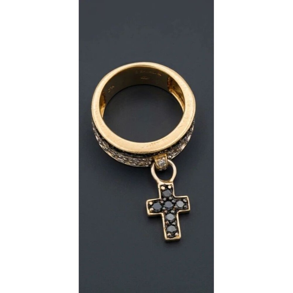 Clear and Black Rhinestone cross Dangle Ring